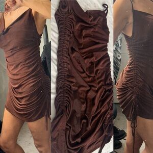 Tiger Mist Chocolate Ruched Mini Dress xs